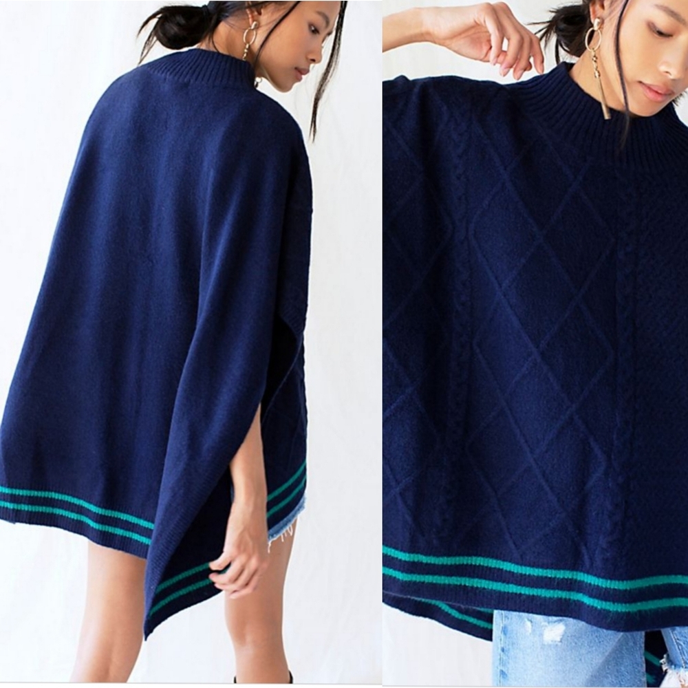 💯%Free people Harbour Stripe Cable Poncho - Picture 6 of 12